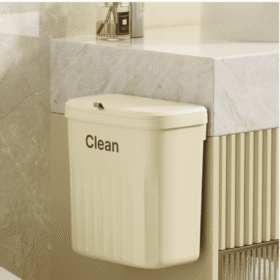 Thùng Rác 12L Treo Tường Màu Kem – Dung Tích Lớn, Bền Đẹp, Có Nắp Đậy Ngăn Mùi