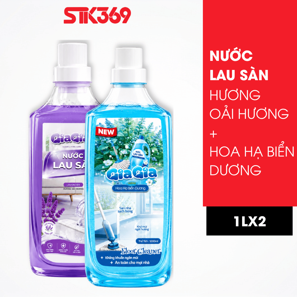 Combo 2 Nước Lau Sàn Hương Lavender + Oải Hương GIAGIA 1L - Sạch Bóng Sàn Nhà, Thơm Lâu