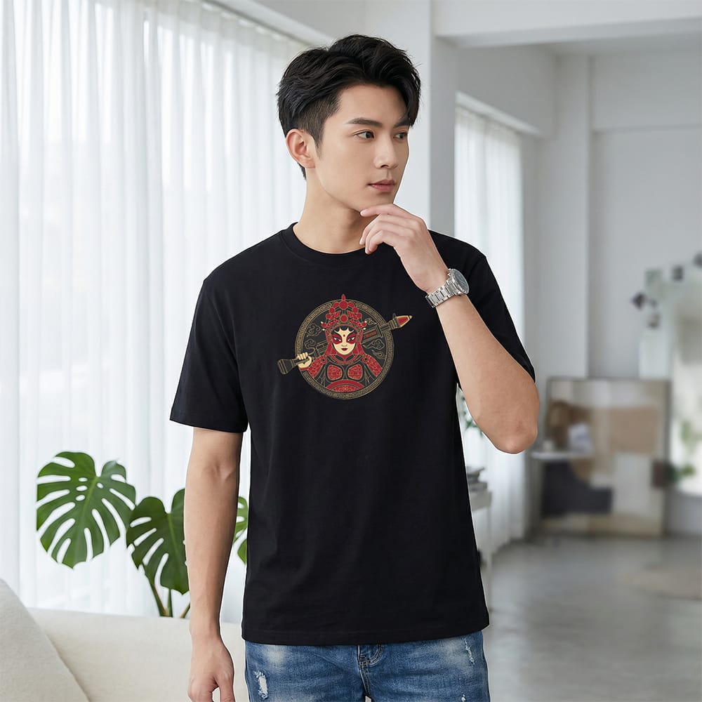 Áo Thun Thiết Kế Chiến Binh Á Đông – Màu Đen Đỏ Vàng, Streetwear Mạnh Mẽ Cá Tính