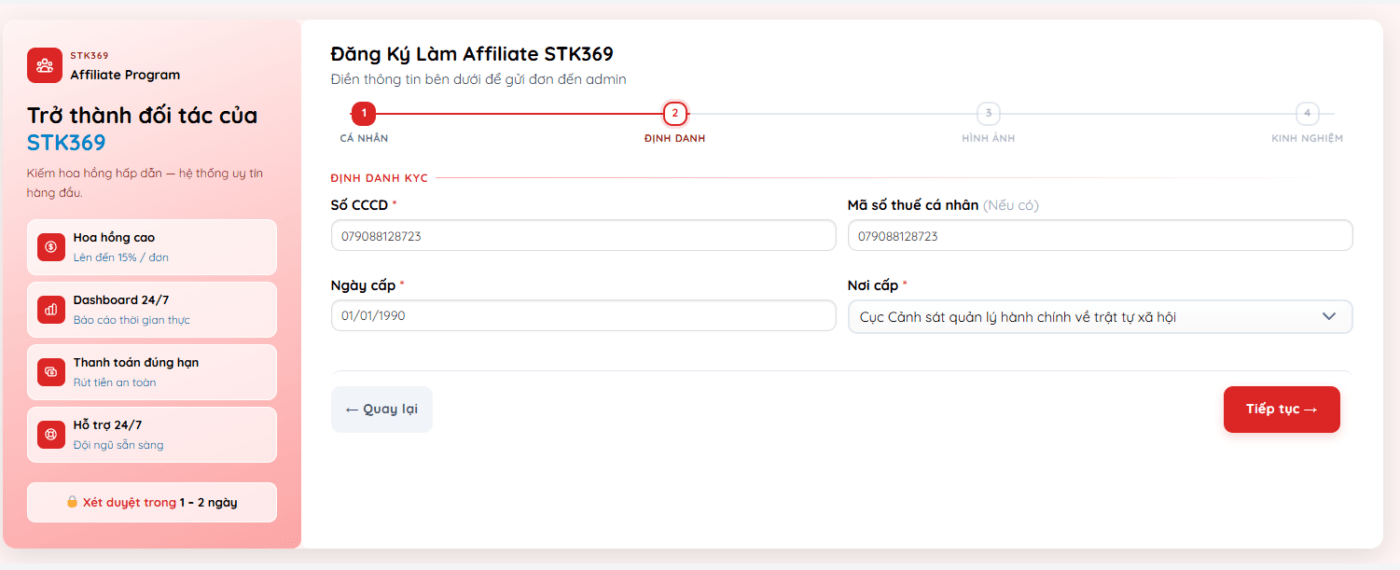 các bước hướng dẫn đăng ký cộng tác viên STK369 nhận hoa hồng