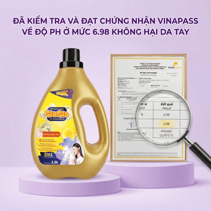 Đại lý nước giặt Quận 1 an toàn cho da tay đạt chứng nhận VINAPASS pH 6.98