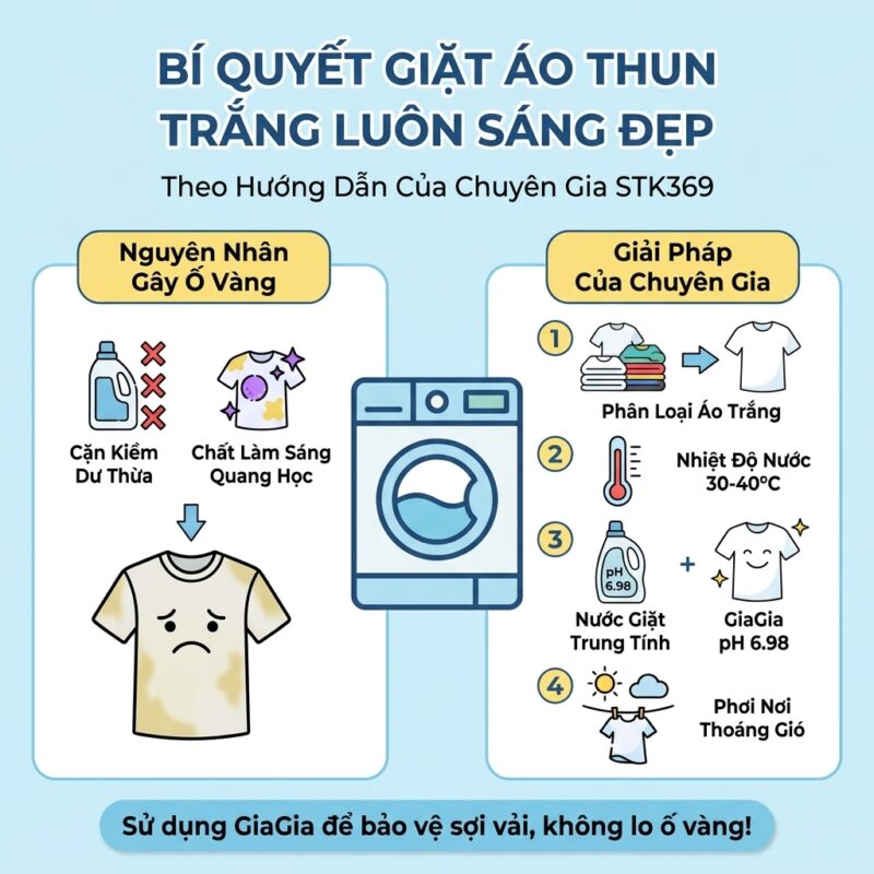 Cách giặt áo thun trắng không bị vàng chuẩn chuyên gia