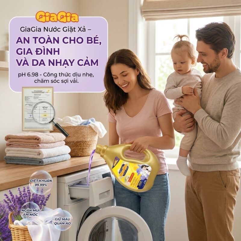 Nước giặt an toàn cho trẻ em cả nhà chuẩn trung tính GiaGia