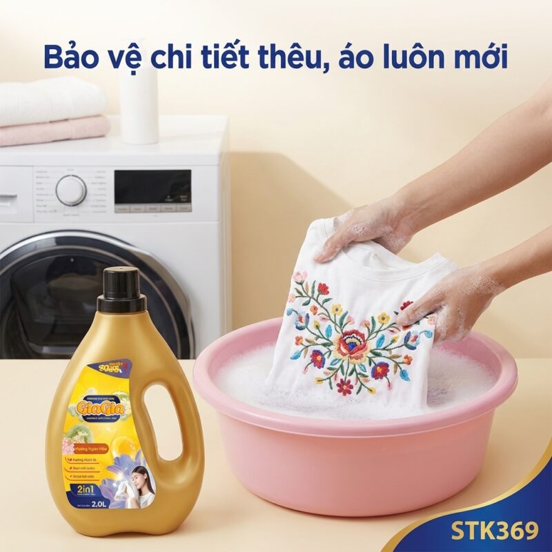 Nước giặt GiaGia giữ màu và phom hình thêu áo thun