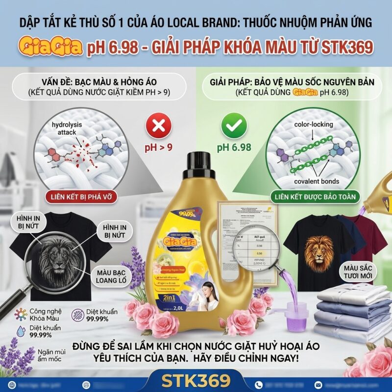 Cơ chế hóa học nước giặt phá màu reactive dye dưới kính hiển vi