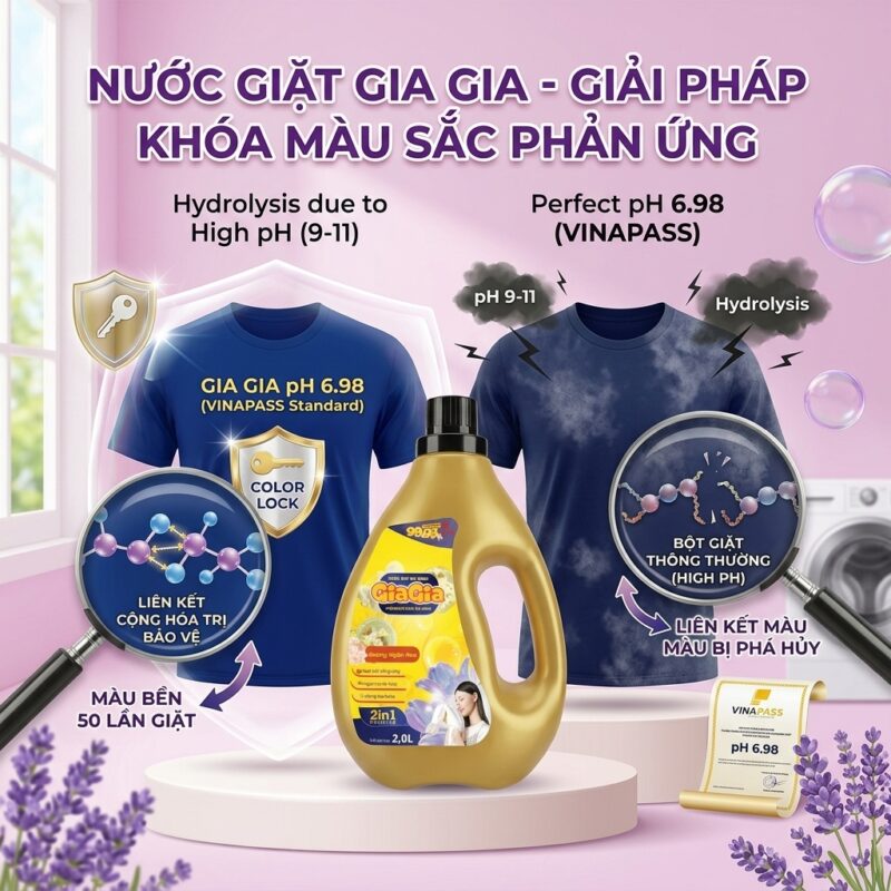 Nước giặt GiaGia pH 6.98 giữ màu bền bỉ cho Local Brand