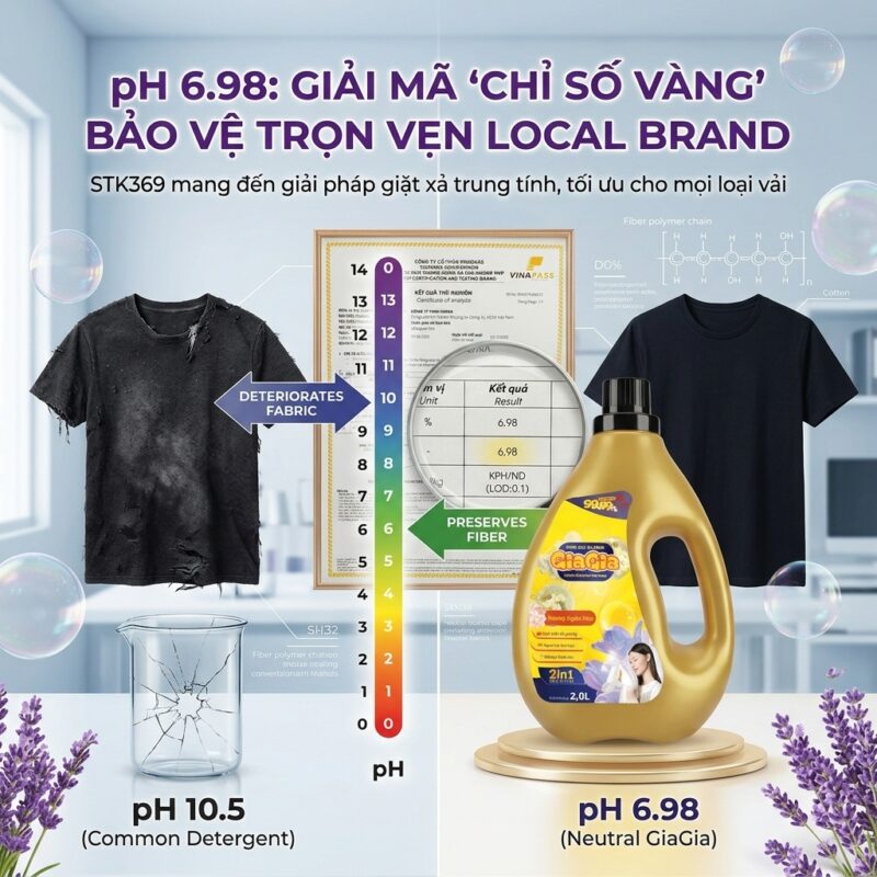 So sánh sợi vải cotton khi dùng nước giặt pH 6.98 và nước giặt kiềm cao