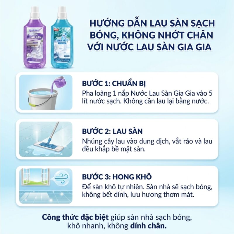 Hướng dẫn cách lau sàn sạch bóng không bị rít chân
