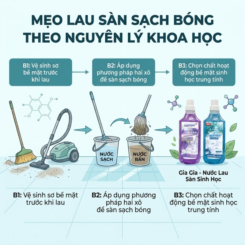 Mẹo lau nhà sạch bóng gương bằng nguyên tắc khoa học