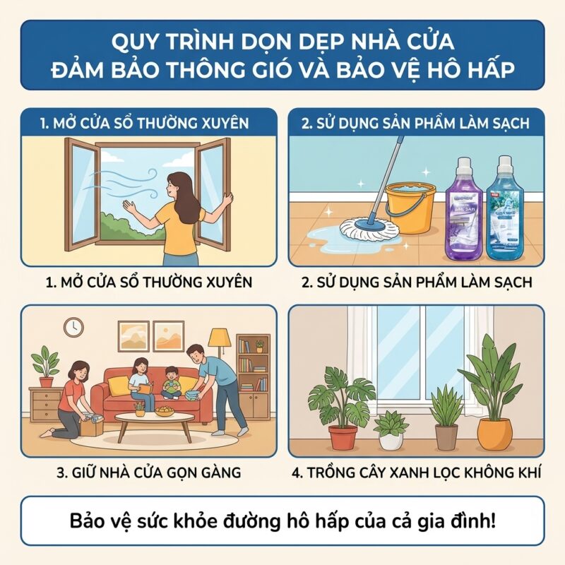 Quy trình lau nhà thông thoáng bảo vệ hệ hô hấp cả gia đình