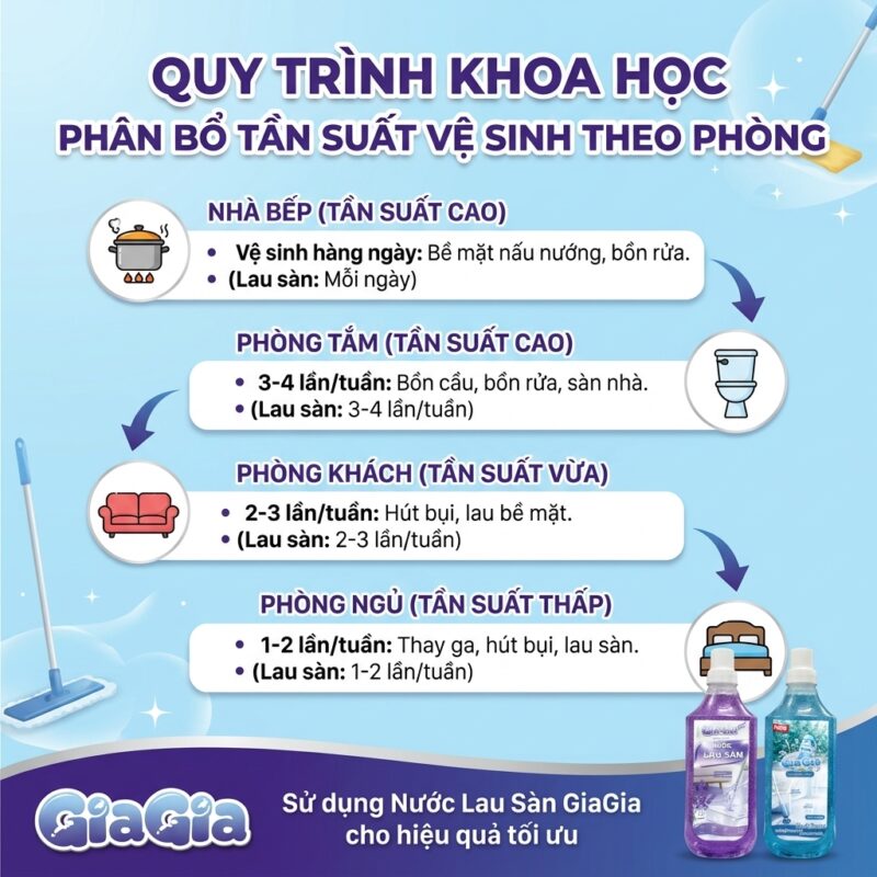 Quy trình phân bổ tần suất lau nhà khoa học theo từng phòng