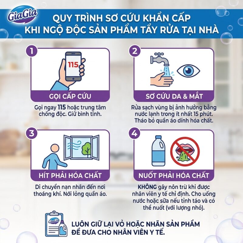 Quy trình sơ cứu khẩn cấp khi ngộ độc chất tẩy rửa tại nhà