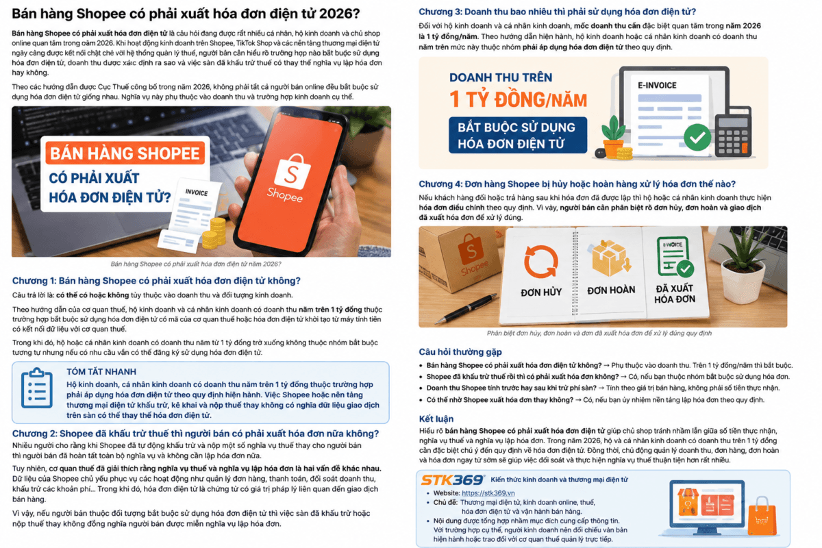 Shopee khấu trừ thuế và hóa đơn điện tử năm 2026