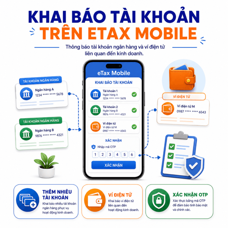 khai báo tài khoản ngân hàng trên eTax Mobile