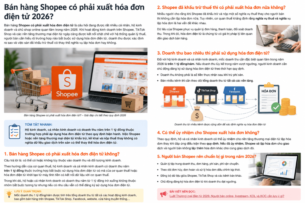 bán hàng Shopee có phải xuất hóa đơn điện tử