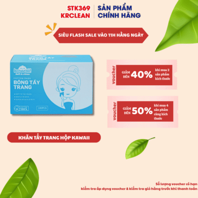Khăn giấy tẩy trang Kawaii hộp 15×10 cm - Làm sạch sâu, không bụi, dịu da, loại bỏ lớp trang điểm